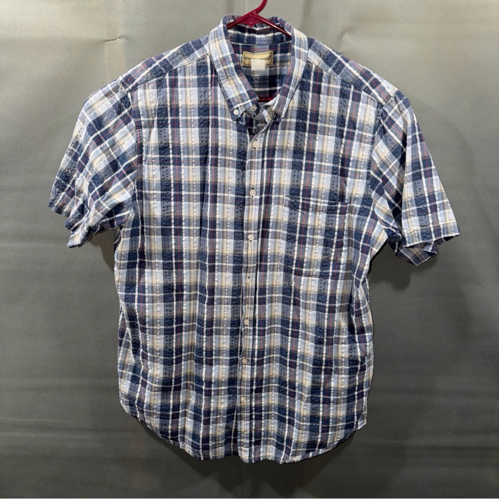 Scandia Woods Blue Plaid Short Sleeve Button Up Cotton Shirt No Sz Tag See Pics